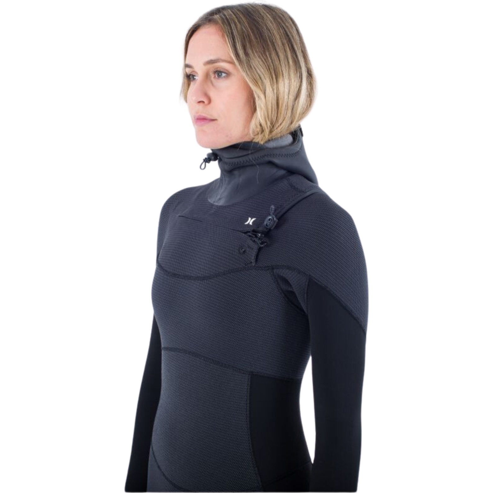 2025 Hurley Frauen Plus 5/3mm Mit Kapuze Brustreißverschluss Neoprenanzug WFS0012544 - Black / Graphite